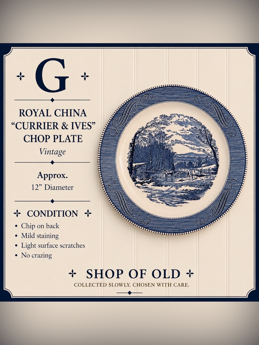 Royal China “Currier & Ives” Chop Plate | Getting Ice | 12”